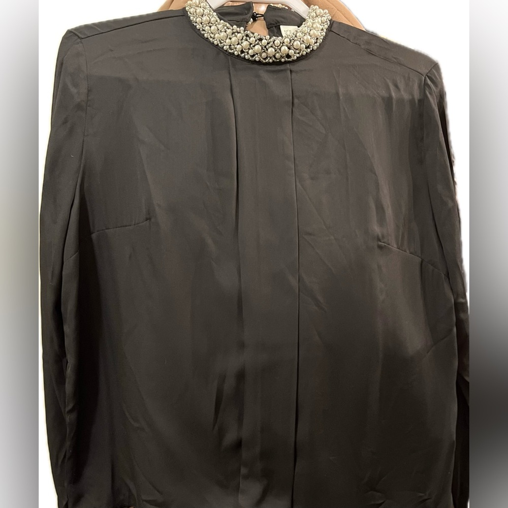 Vintage Beaded Collar Black Blouse